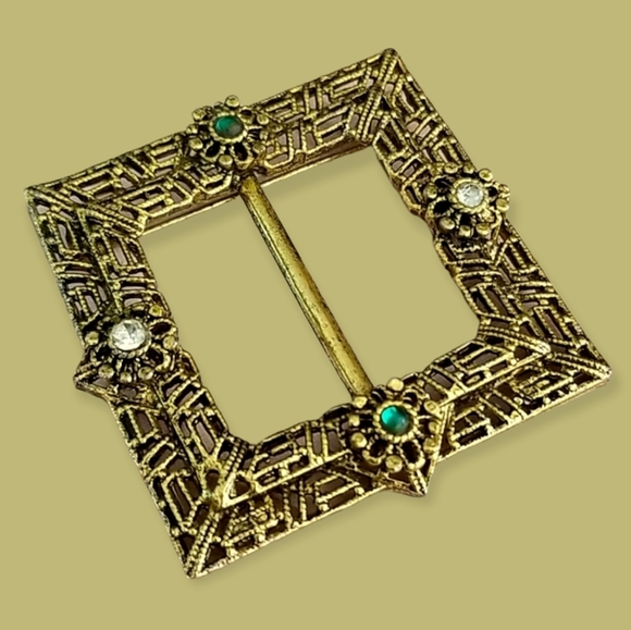 Vintage 1970s Ornate Gold Tone Scarf Clip Brooch - Picture 2 of 12